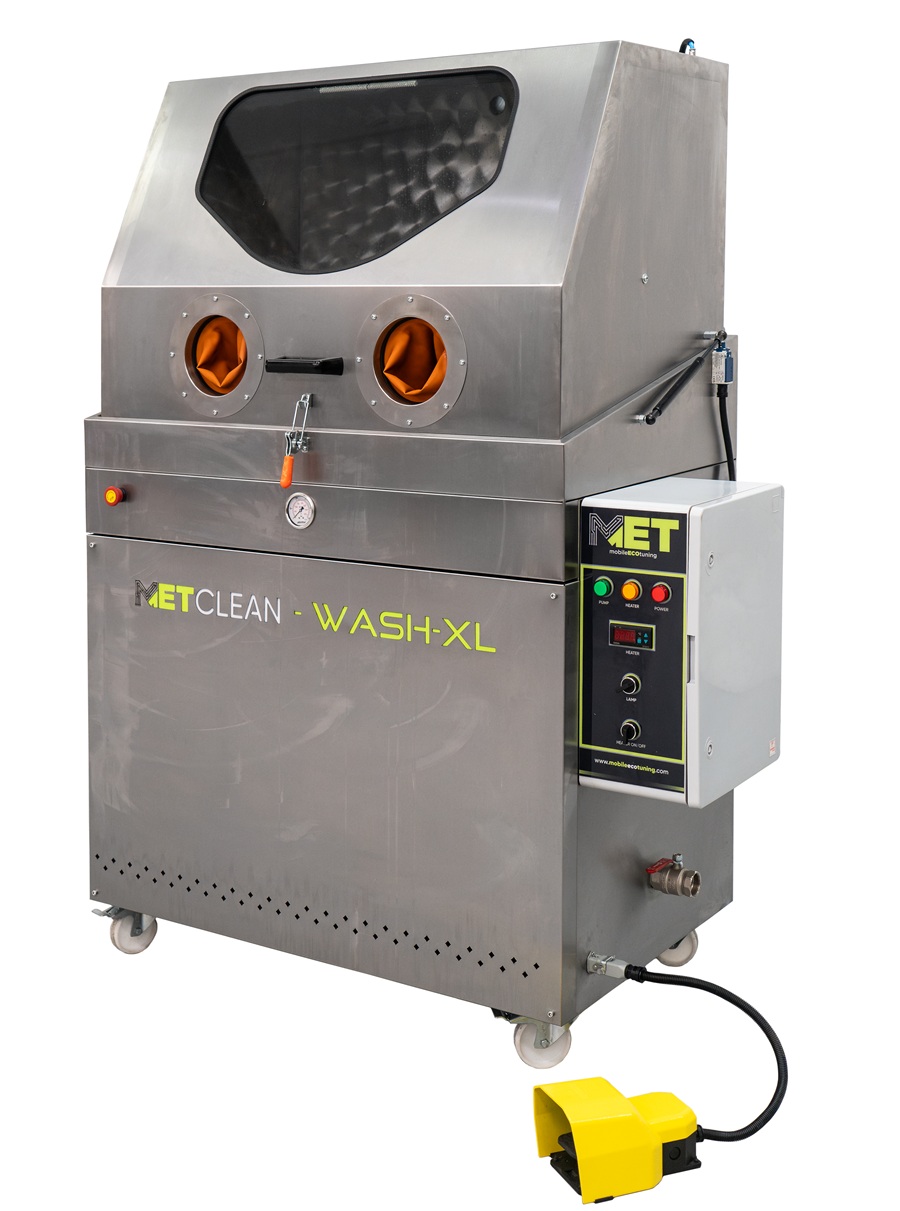 METCLEAN WASH-XL industrial parts washer with glove ports and control panel.